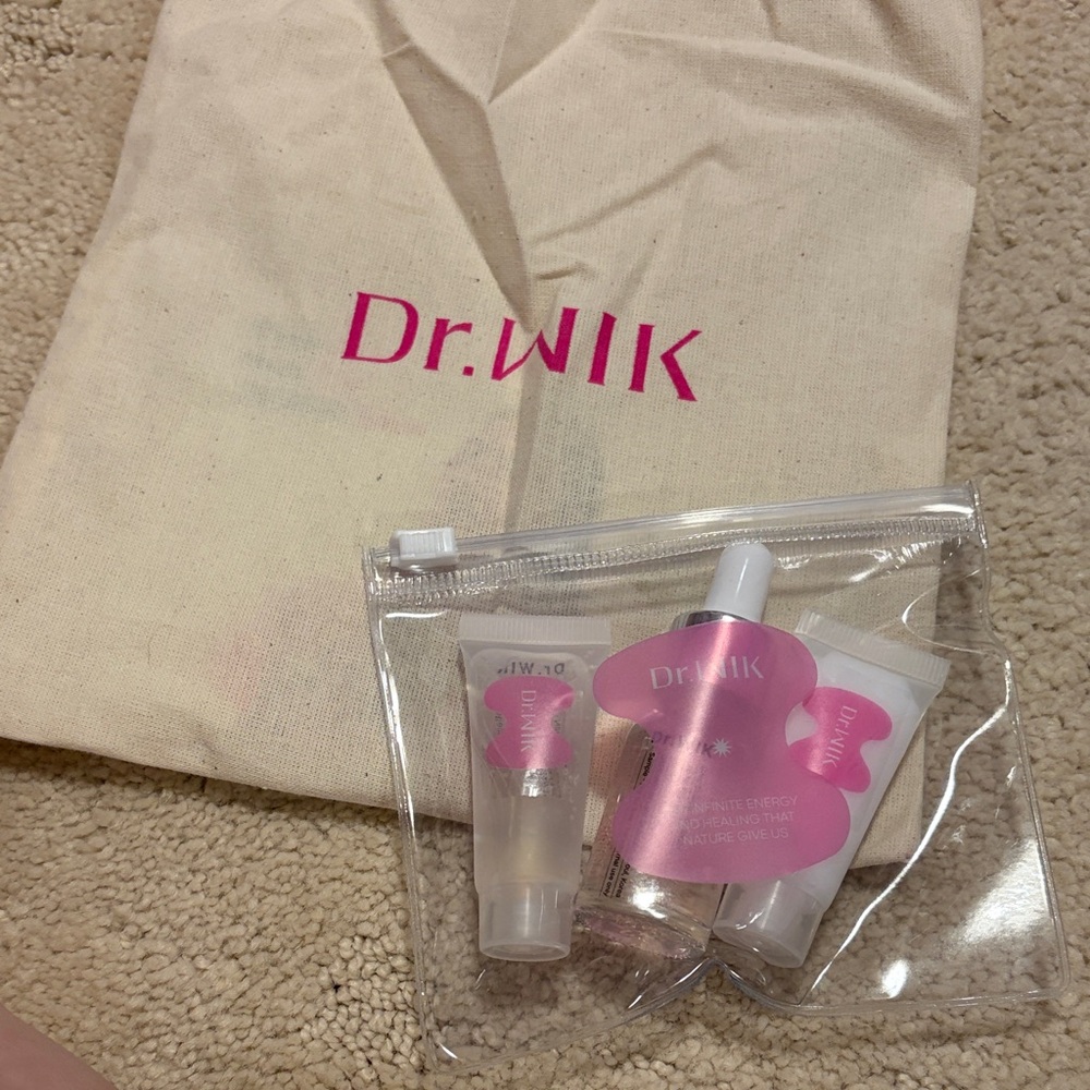 New Dr. WIK Skincare Set with Pink Pouch Deep Collagen Serum, Cleanser & Cream
